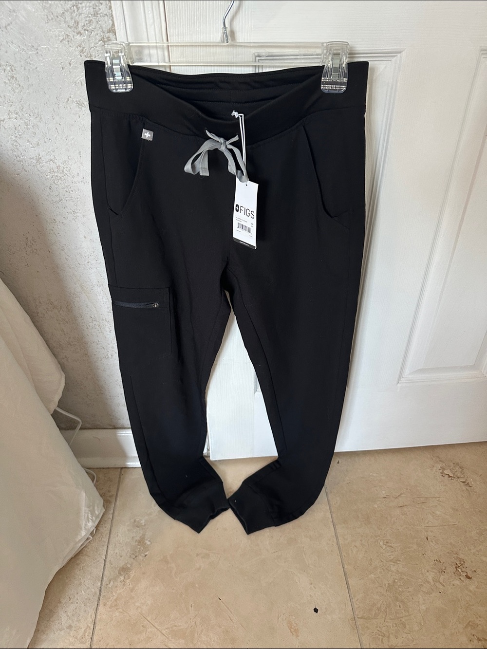 Figs Black Scrub Jogger Pants with Gray Drawstring
